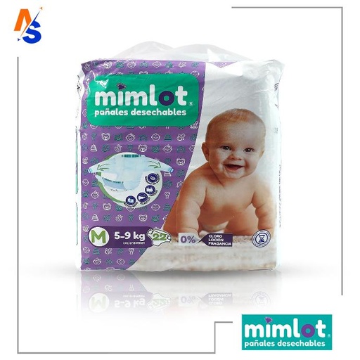 Pañales Desechables para Bebés Talla M (5 - 9 Kg) Mimlot (22 Unidades x Paquete)
