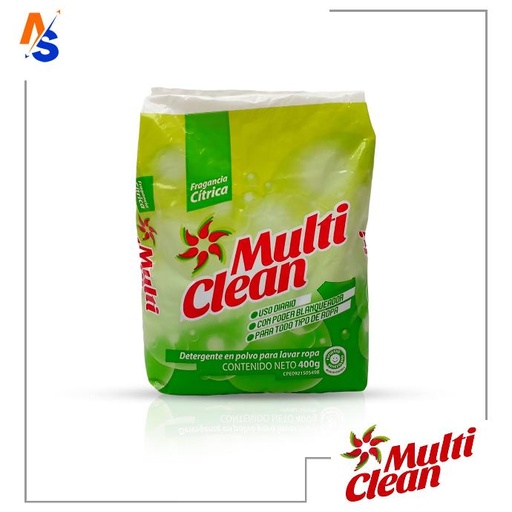 Detergente en Polvo para Lavar Ropa (Fragancia Cítrica) Multi Clean 400 gr