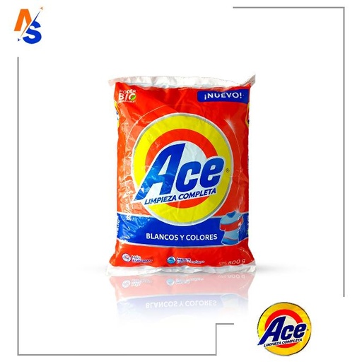 Detergente en Polvo para Lavar Ropa Blanca y de Color (Limpieza Completa) Ace 800 gr