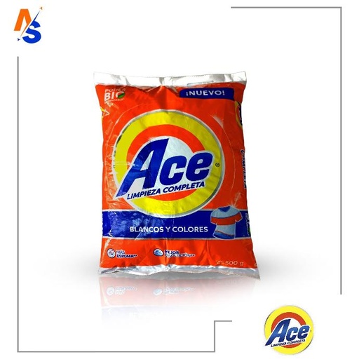 Detergente en Polvo para Lavar Ropa Blanca y de Color (Limpieza Completa) Ace 500 gr