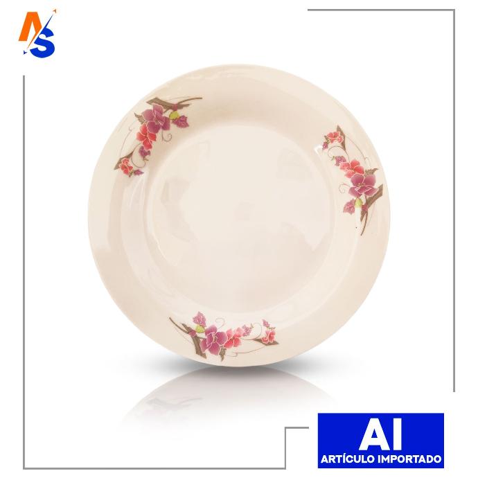 Plato Llano de Porcelana China Floreado (Rosa y Morado) 23 cm