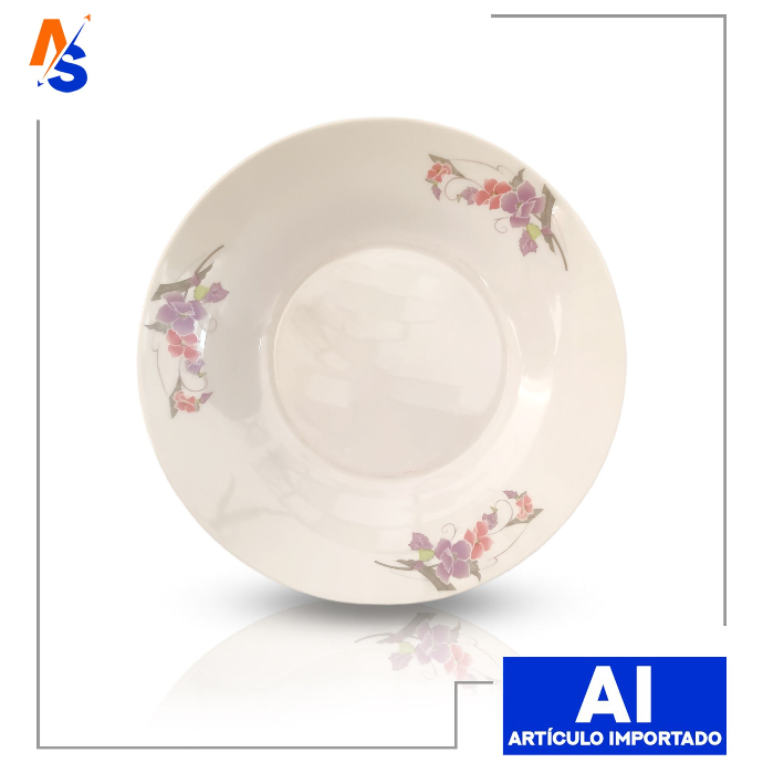 Plato Hondo de Porcelana China Floreado (Rosa y Morado) 23 cm