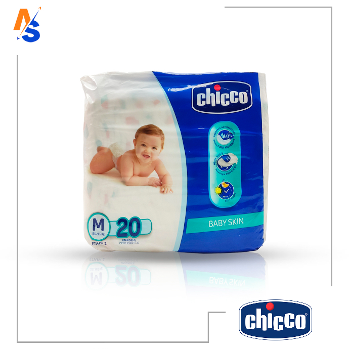 Pañales Desechables para Bebés (Baby Skin) Talla M (5,5 -9,5 Kg) Chicco (20 Unidades x Paquete)