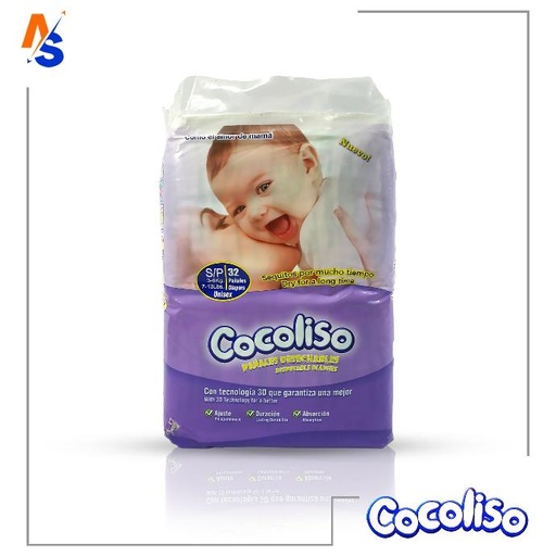 Pañales para Bebés Talla S/P (3 - 6 Kg) Cocoliso (32 Unidades x Paquete)
