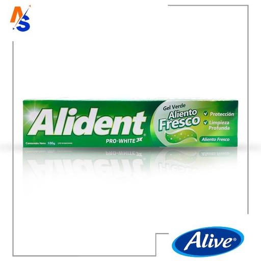 [7597257001667] Crema Dental (Gel Verde) Aliento Fresco PRO-WHITE 3X Alident 100 gr