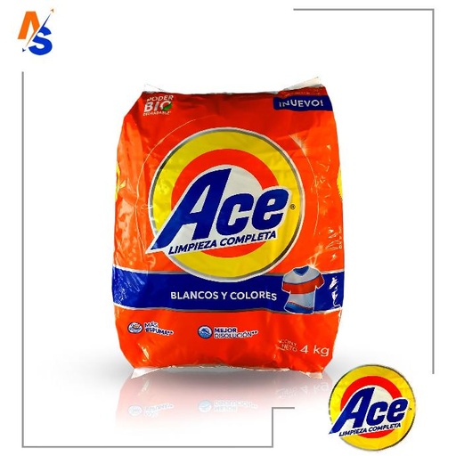[7501007497891] Detergente en Polvo para Lavar Ropa Blanca y de Color (Limpieza Completa) Ace 4 Kg