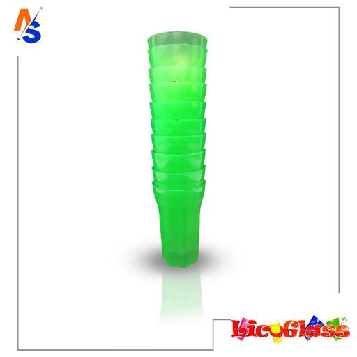 [7591819000754] Vasos de Polipropileno (Naranja, Rosado, Verde) 12 oz. (0,35 Lts) Licoglass (10 Unidades x Paquete)