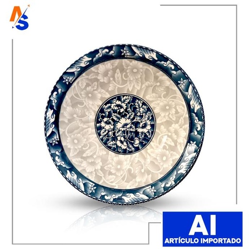 [7591000000061] Plato Hondo de Porcelana (Azul y Blanco) Estilo Japonés 17 cm