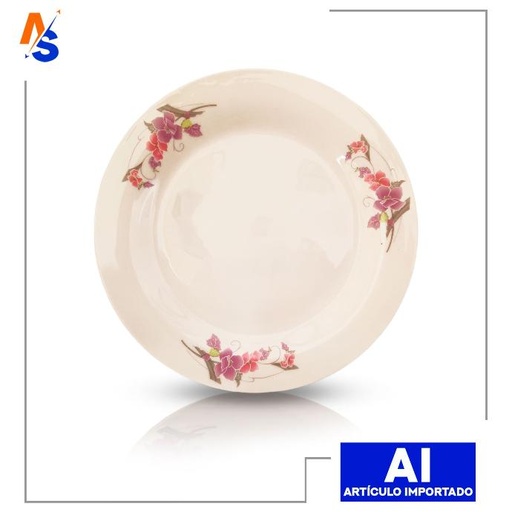 [7591000000062] Plato Llano de Porcelana China Floreado (Rosa y Morado) 23 cm