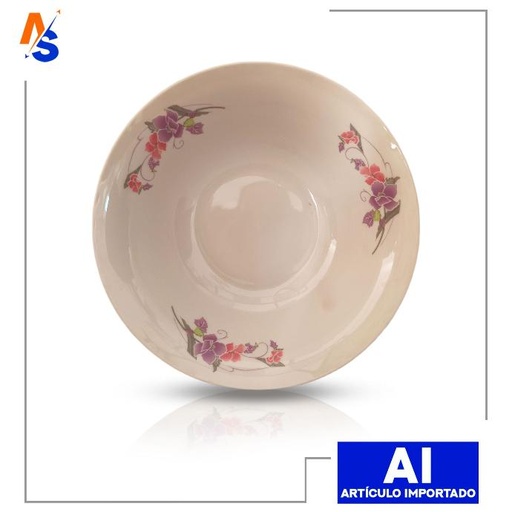 [7591000000064] Plato Hondo (Sopero) de Porcelana China Floreado (Rosa y Morado) 20 cm
