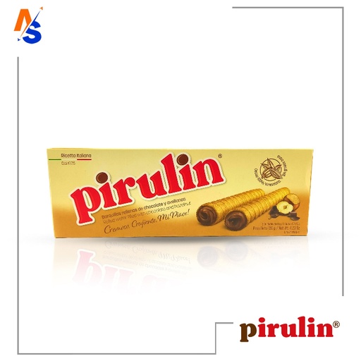 [7591675004767] Barquillas Rellenas de Chocolate y Avellanas Pirulin (Estuche) 120 gr