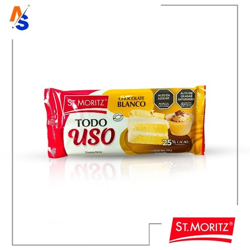 [7591720033438] Chocolate Blanco (Todo Uso) 25% Cacao St. Moritz 100 gr
