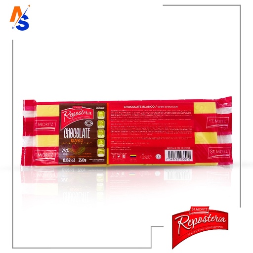 [7591720033018] Chocolate (Blanco) Repostería 25% Cacao St. Moritz (Tableta) 250 gr