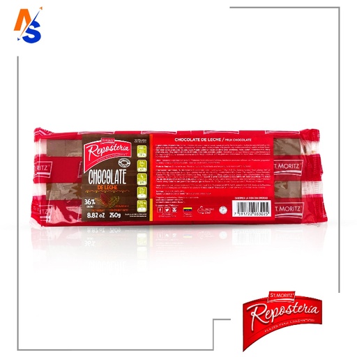 [7591720033025] Chocolate (de Leche) Repostería 36% Cacao St. Moritz (Tableta) 250 gr