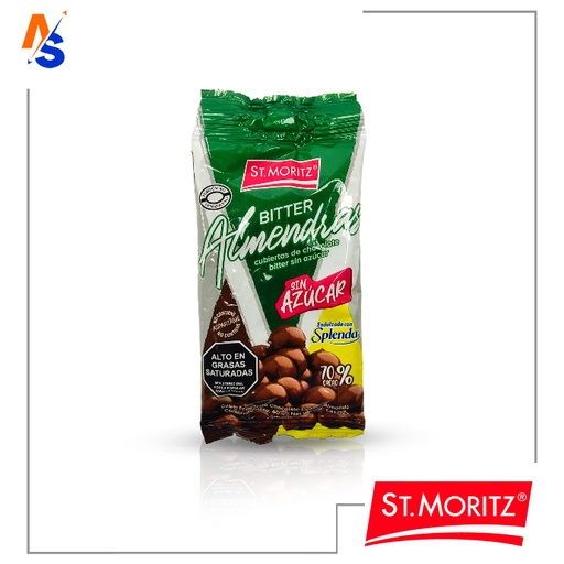 [7591720030437] Almendras Cubiertas de Chocolate Bitter (Sin Azúcar) St. Moritz 40 gr