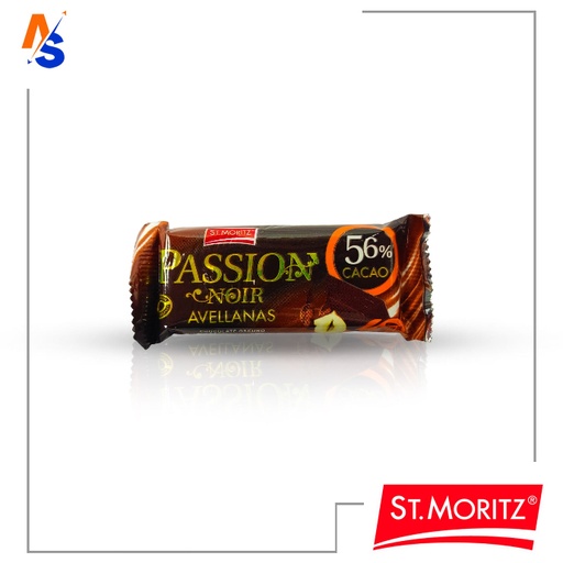 [7591720029998] Barra de Chocolate Oscuro con Avellanas (56% Cacao) Passion Noir St. Moritz 32 gr