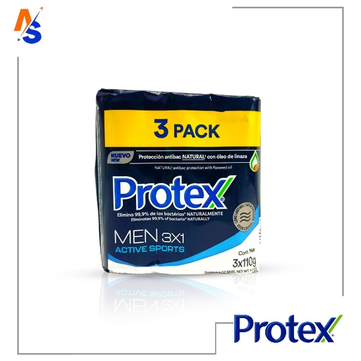 [099176922650] Jabón Antibacterial (Men Active Sports) Protex (Tripack) 3 x 110 gr