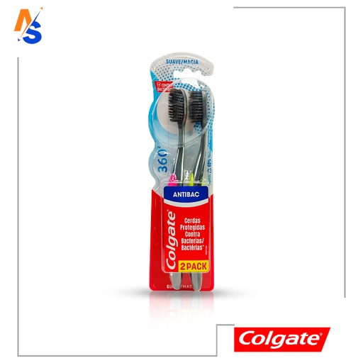 [7509546664781] Cepillo Dental (360° Antibac) Carbón Colgate (2 Pack) (Suave)